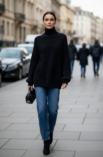 Ribbed Knit Turtleneck Sweater