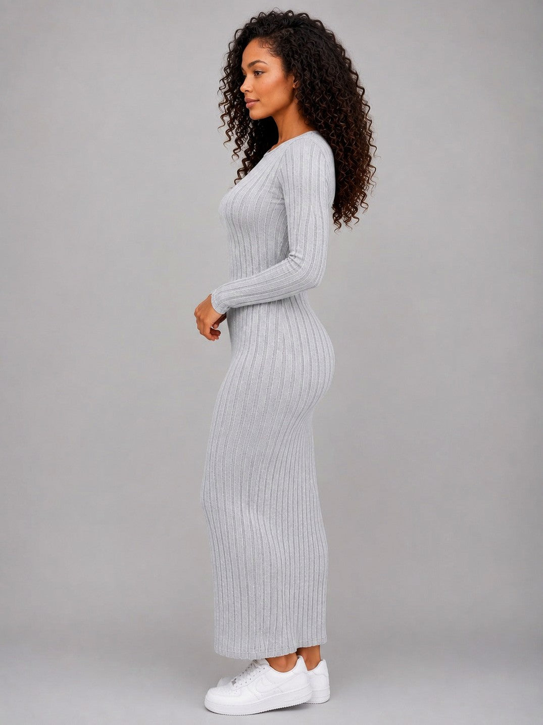 Ribbed Long Sleeve Maxi Dress