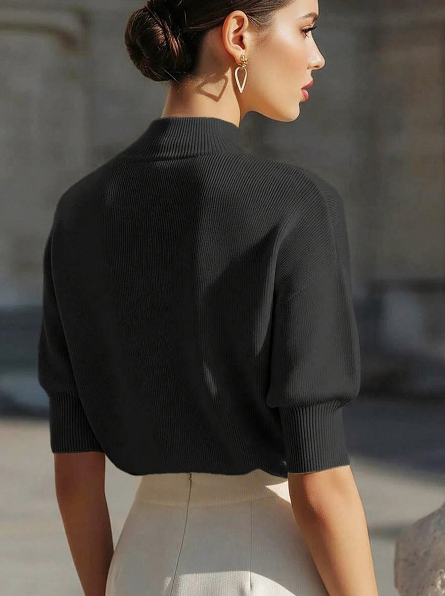 Ribbed Mock Neck Knit Top