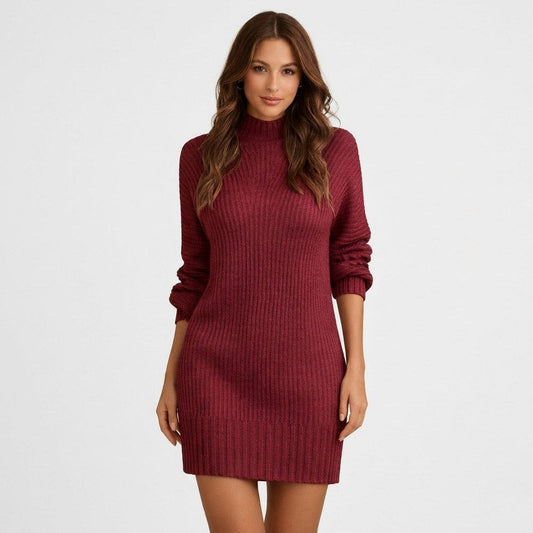 Ribbed Mock Neck Sweater Dress