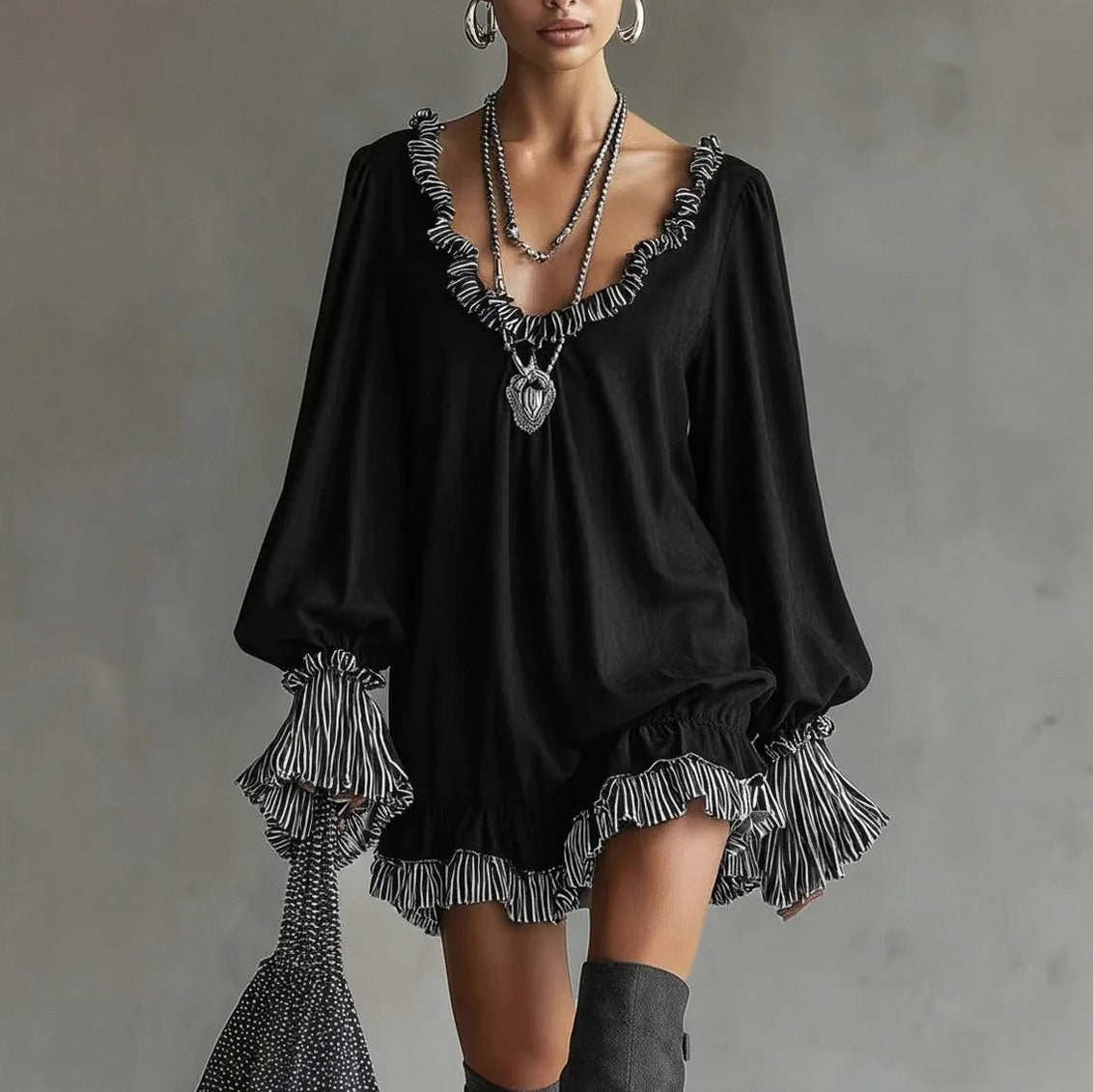 Ruffle Long Sleeve Mini Dress