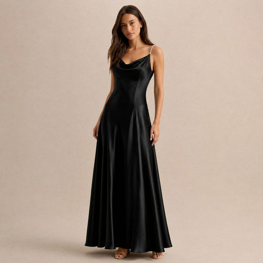 Satin Cowl Neck Maxi Dress