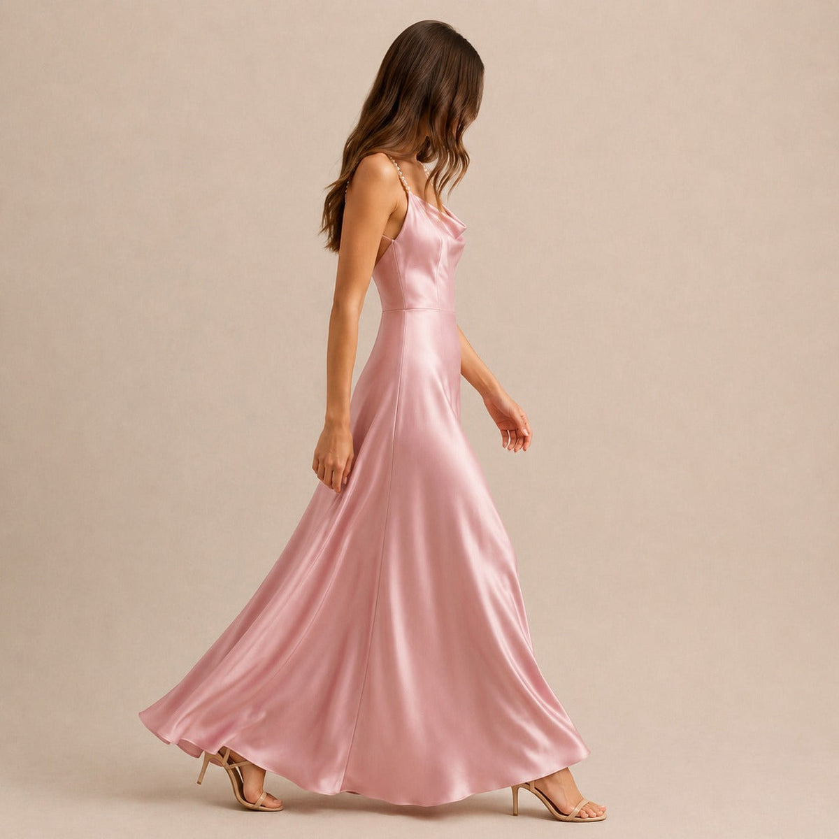 Satin Cowl Neck Maxi Dress