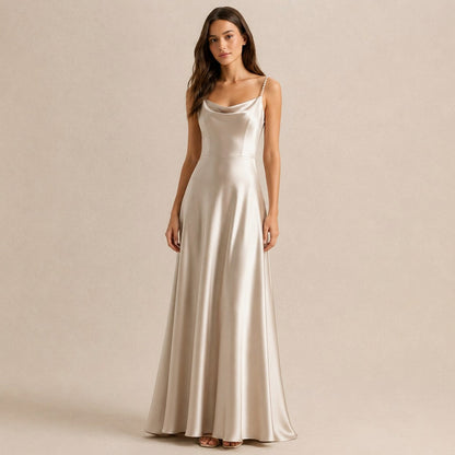 Satin Cowl Neck Maxi Dress