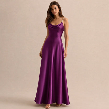 Satin Cowl Neck Maxi Dress