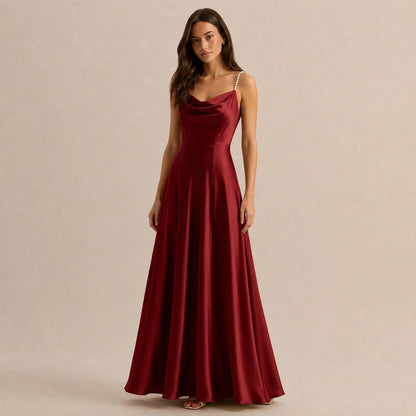 Satin Cowl Neck Maxi Dress
