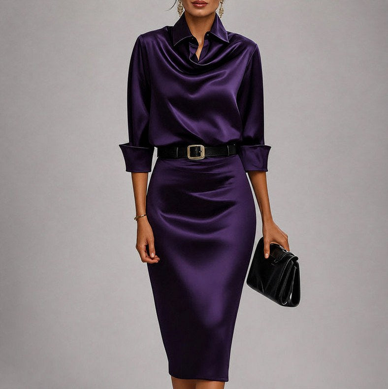 Satin Cowl Neck Midi Dress