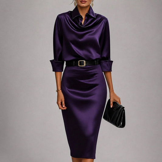 Satin Cowl Neck Midi Dress