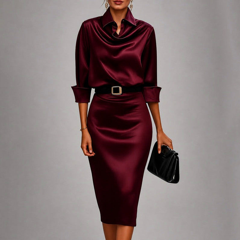 Satin Cowl Neck Midi Dress