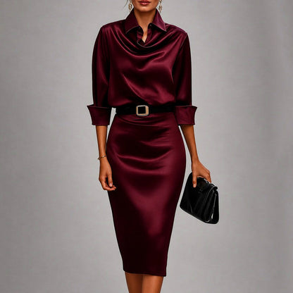 Satin Cowl Neck Midi Dress