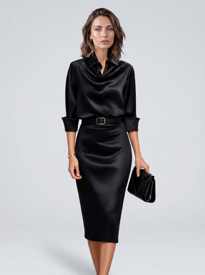 Satin Cowl Neck Midi Dress