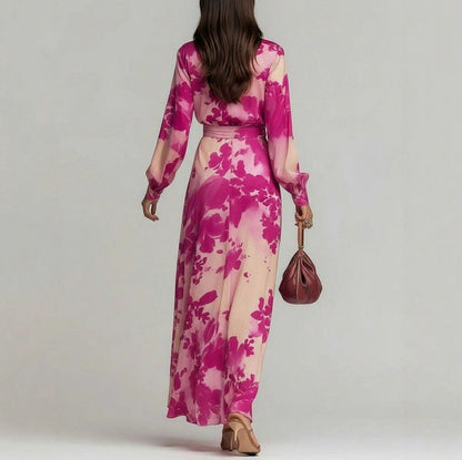 Satin Long Sleeve Wrap Maxi Dress