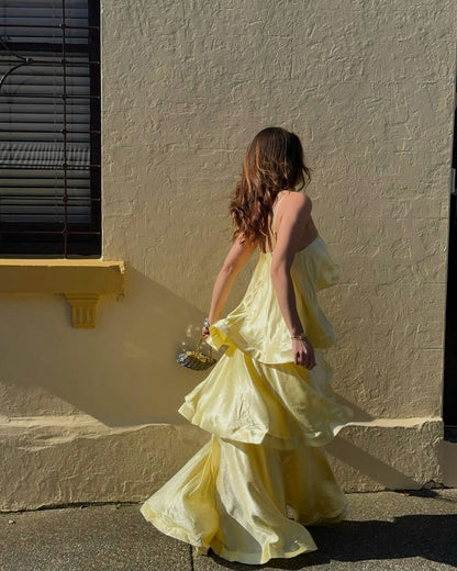 Satin Tiered Backless Maxi Dress