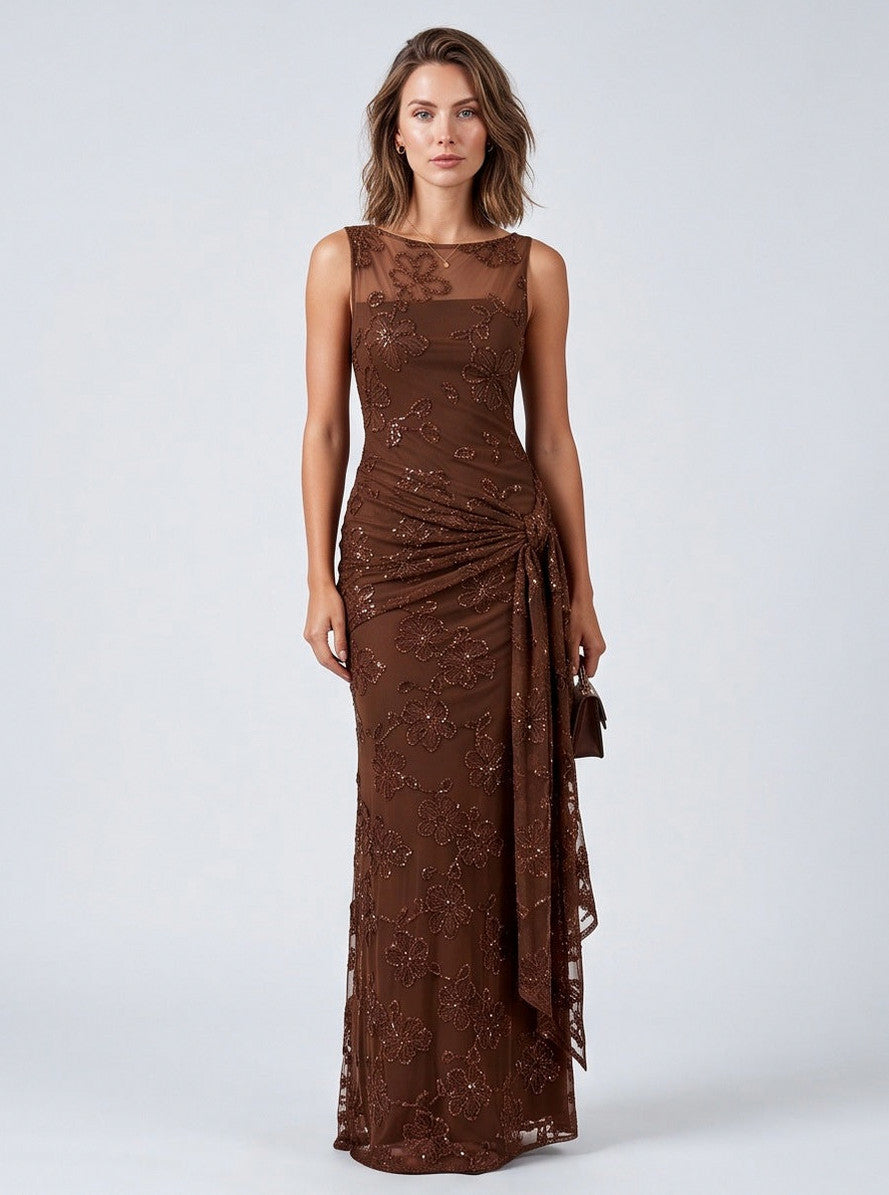 Sequin Floral Draped Maxi Dress