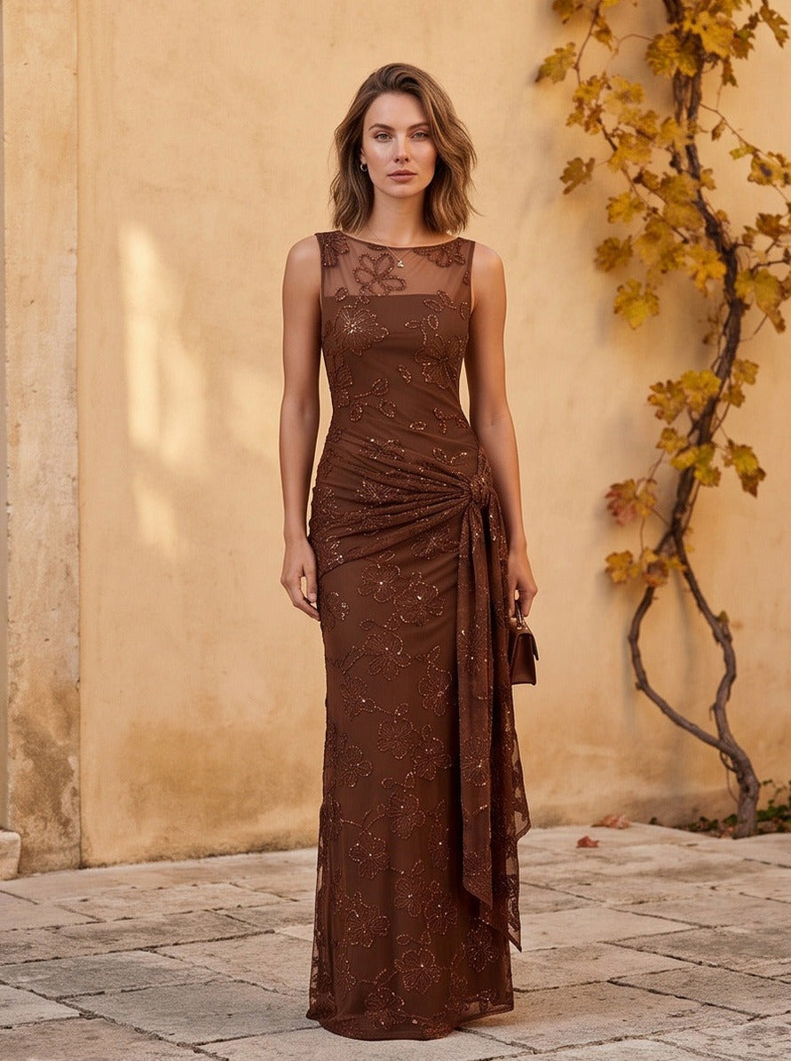 Sequin Floral Draped Maxi Dress