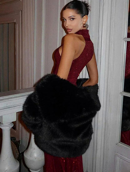 Sequin Halter Backless Maxi Dress