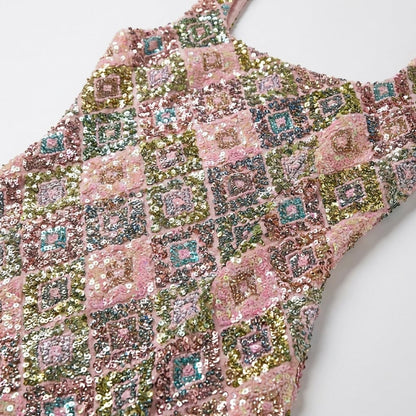 Sequin Mini Dress Square Neck