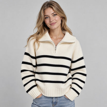Striped Half Zip Knit Sweater