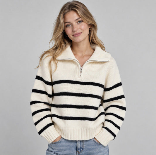 Striped Half Zip Knit Sweater