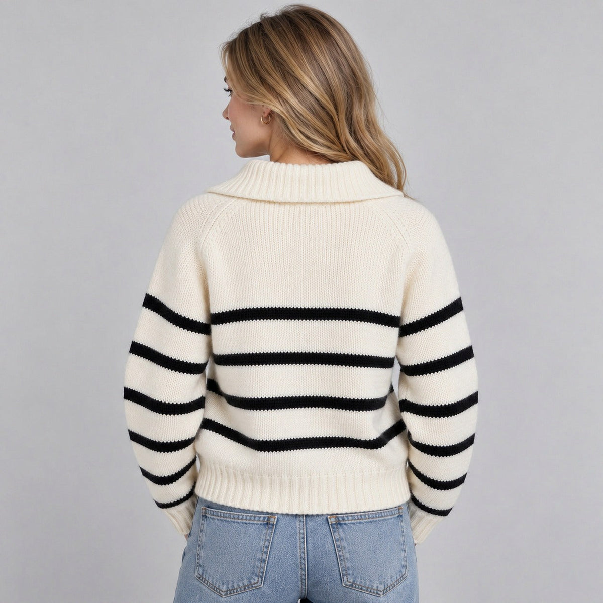Striped Half Zip Knit Sweater