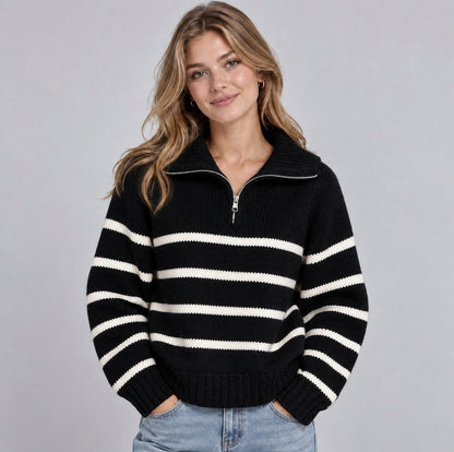 Striped Half Zip Knit Sweater