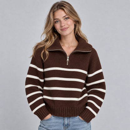 Striped Half Zip Knit Sweater