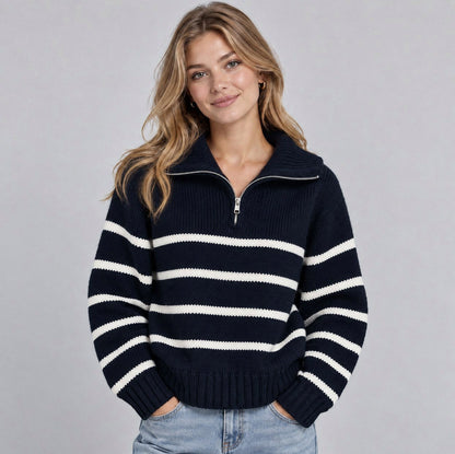 Striped Half Zip Knit Sweater