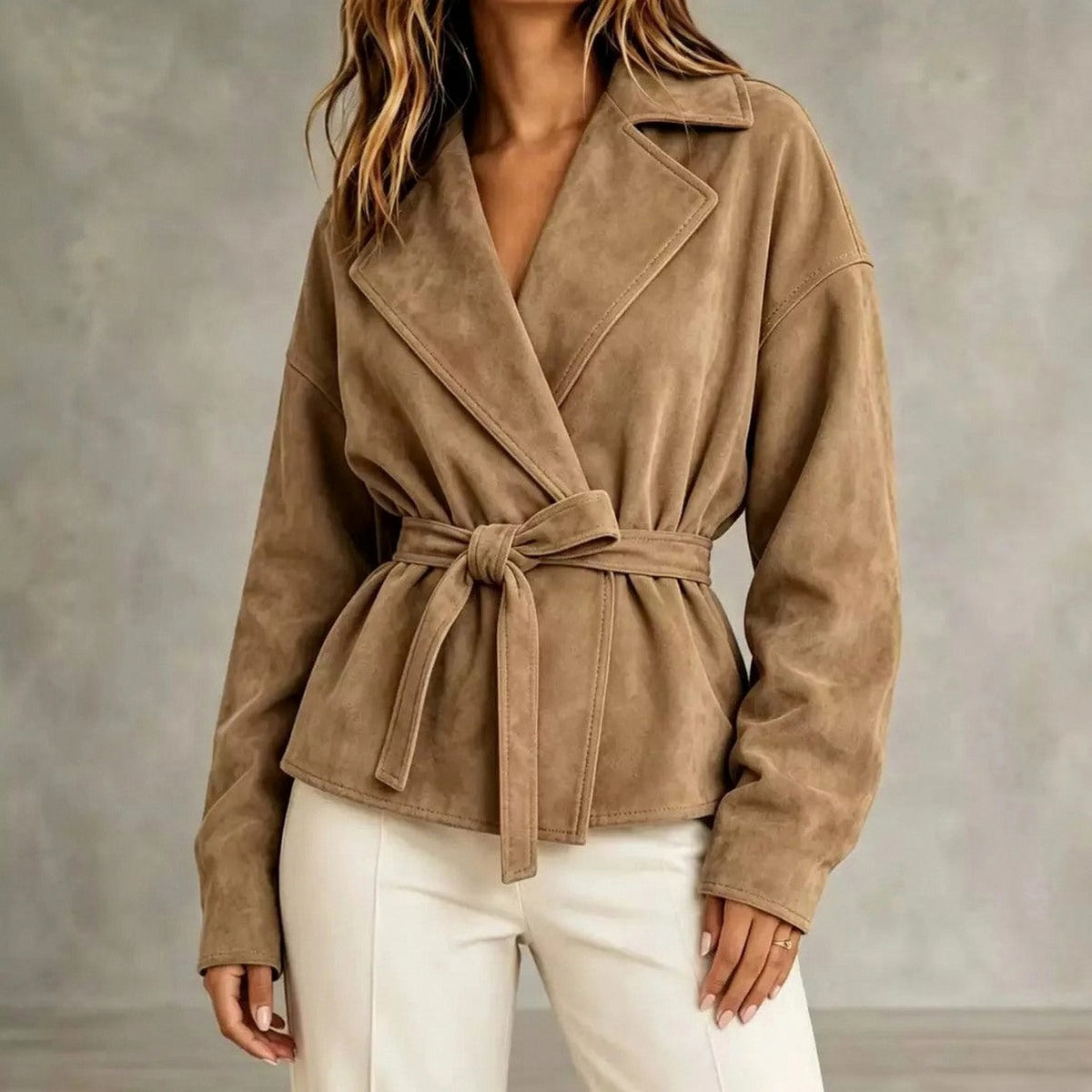 Suede Belted Wrap Jacket