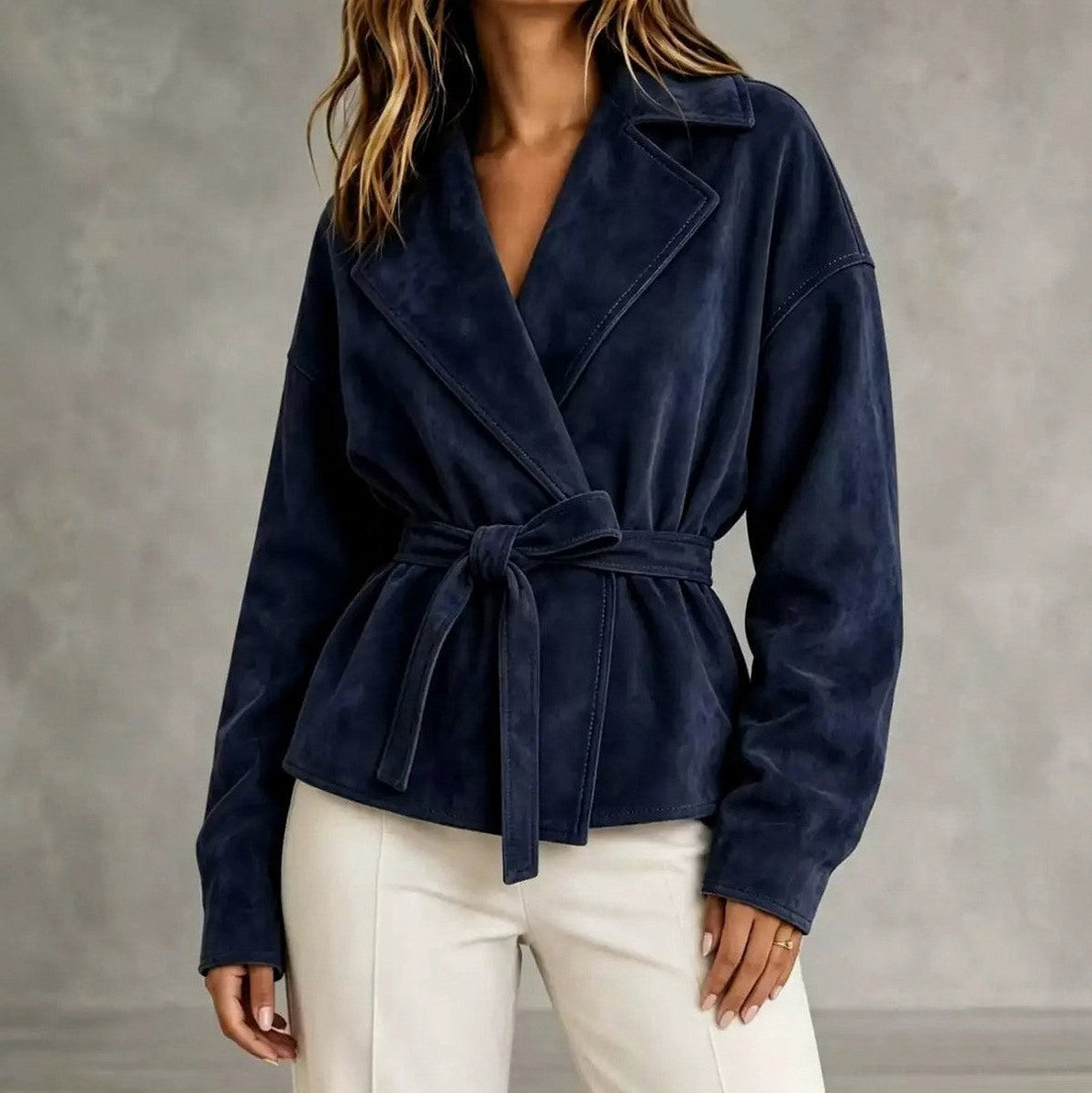 Suede Belted Wrap Jacket