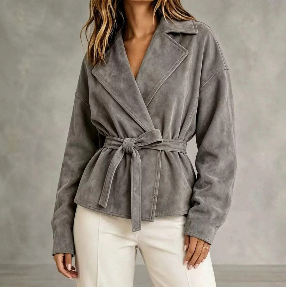 Suede Belted Wrap Jacket