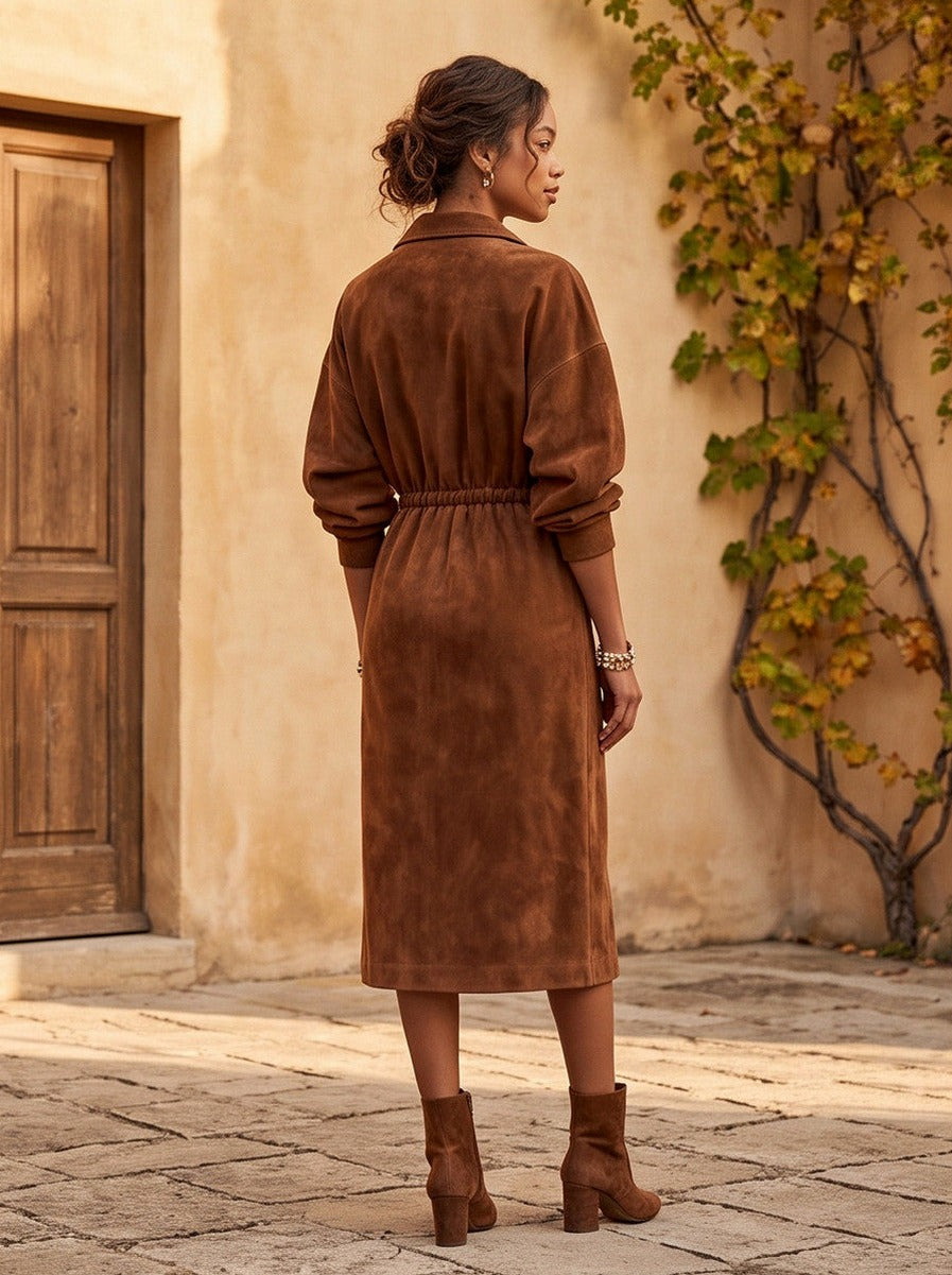 Suede Half Zip Midi Dress