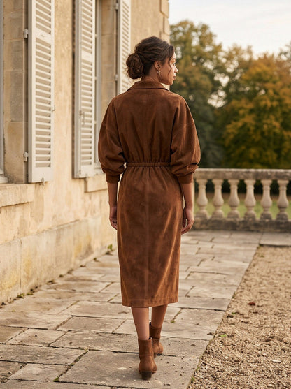 Suede Half Zip Midi Dress