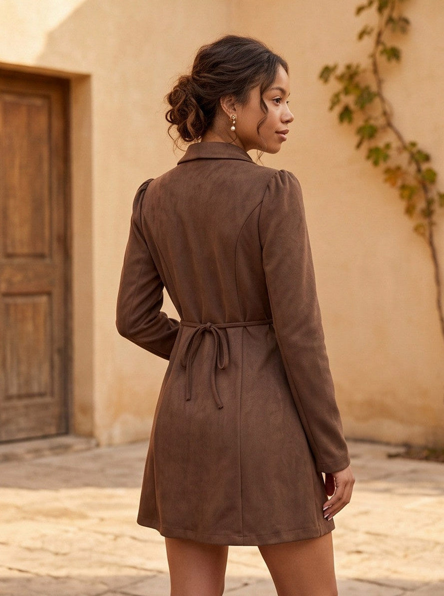 Suede Tie Waist Blazer Dress