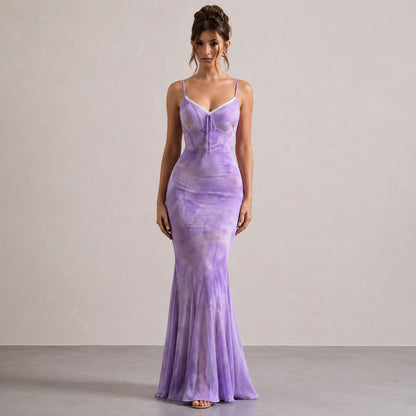 Sweetheart Neck Strappy Fishtail Maxi Dress