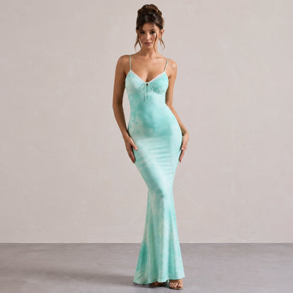 Sweetheart Neck Strappy Fishtail Maxi Dress