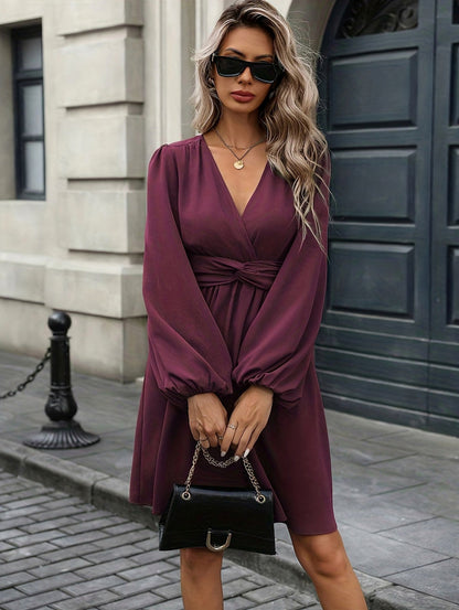 Tie Waist Long Sleeve Mini Dress