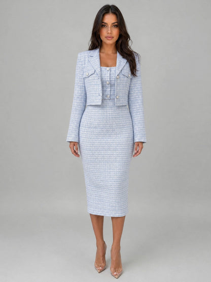 Tweed Cropped Jacket and Midi Dress Set