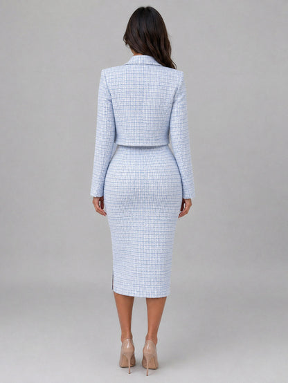Tweed Cropped Jacket and Midi Dress Set