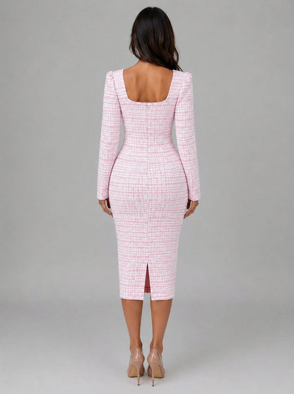 Tweed Cropped Jacket and Midi Dress Set