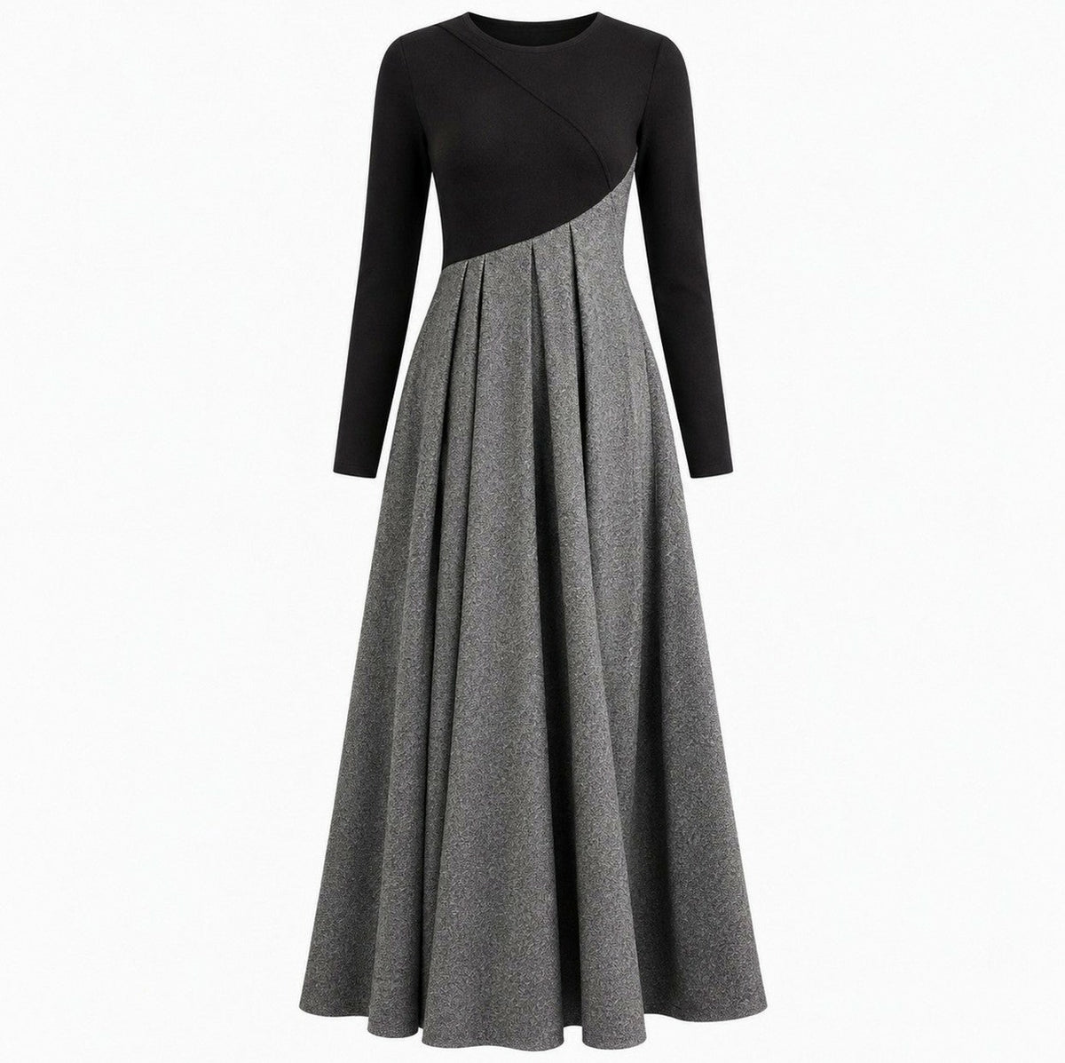 Tweed Pleated Long Sleeve Maxi Dress