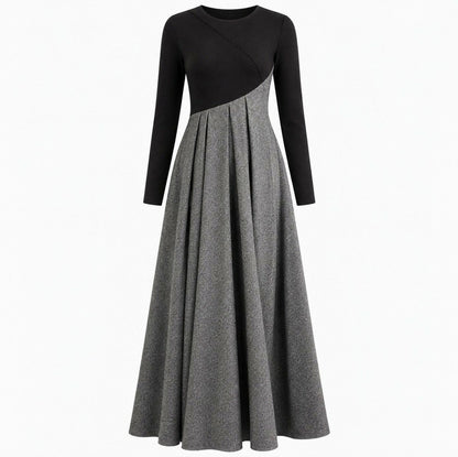 Tweed Pleated Long Sleeve Maxi Dress
