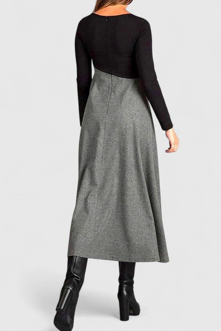 Tweed Pleated Long Sleeve Maxi Dress