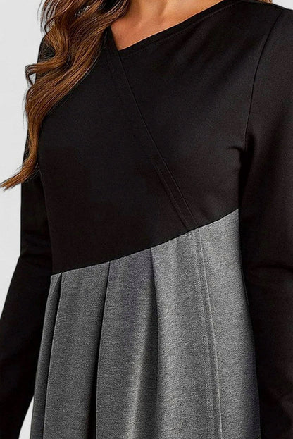 Tweed Pleated Long Sleeve Maxi Dress