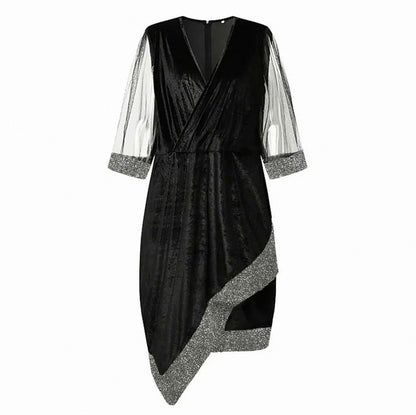 Velvet 3/4 Mesh Sleeve Sequin Midi Dress