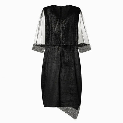 Velvet 3/4 Mesh Sleeve Sequin Midi Dress