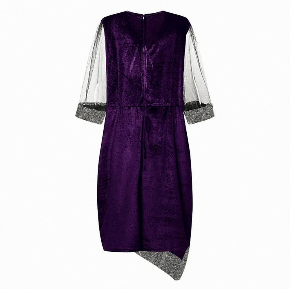 Velvet 3/4 Mesh Sleeve Sequin Midi Dress
