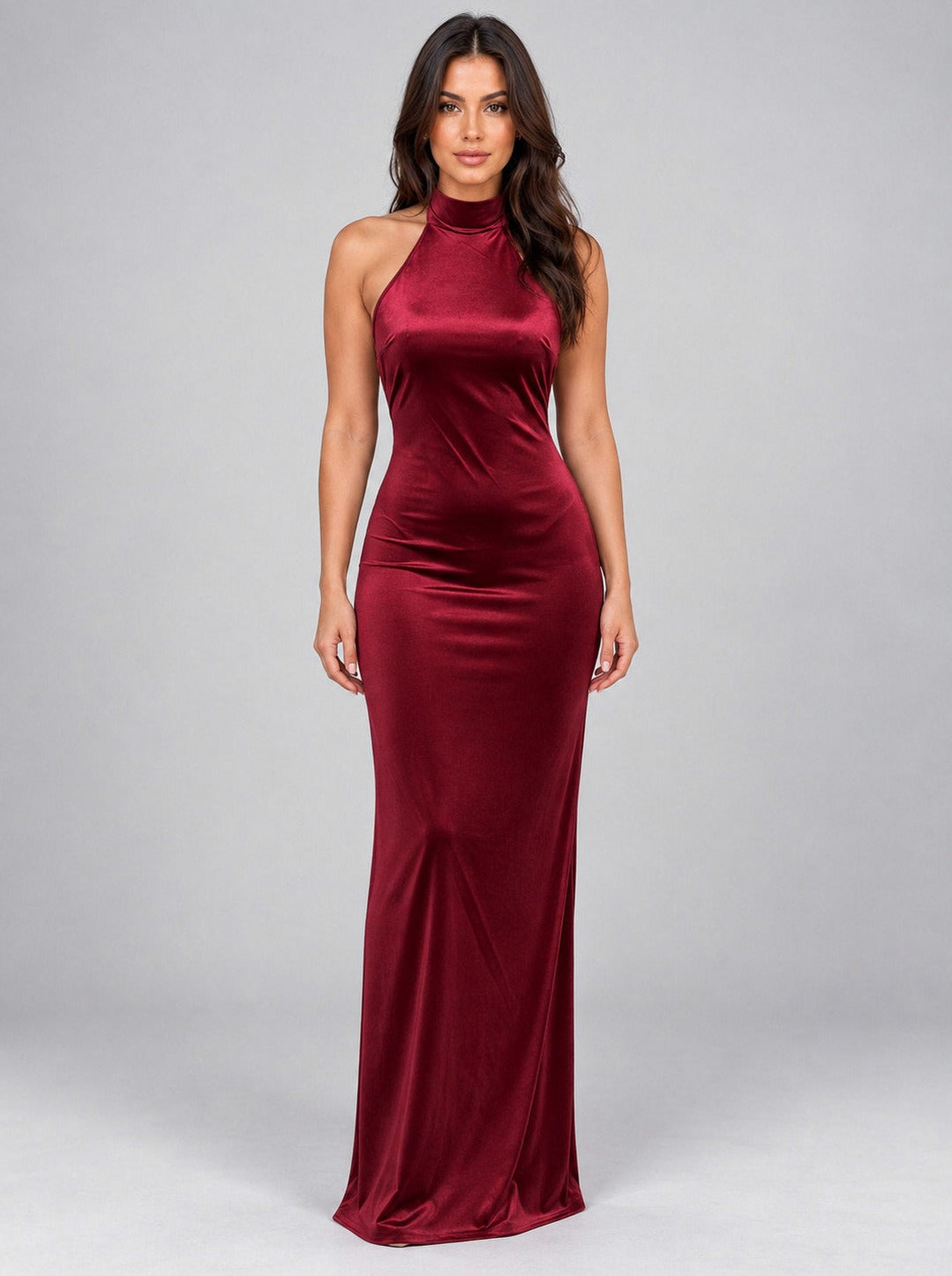 Velvet Halter Column Maxi Dress