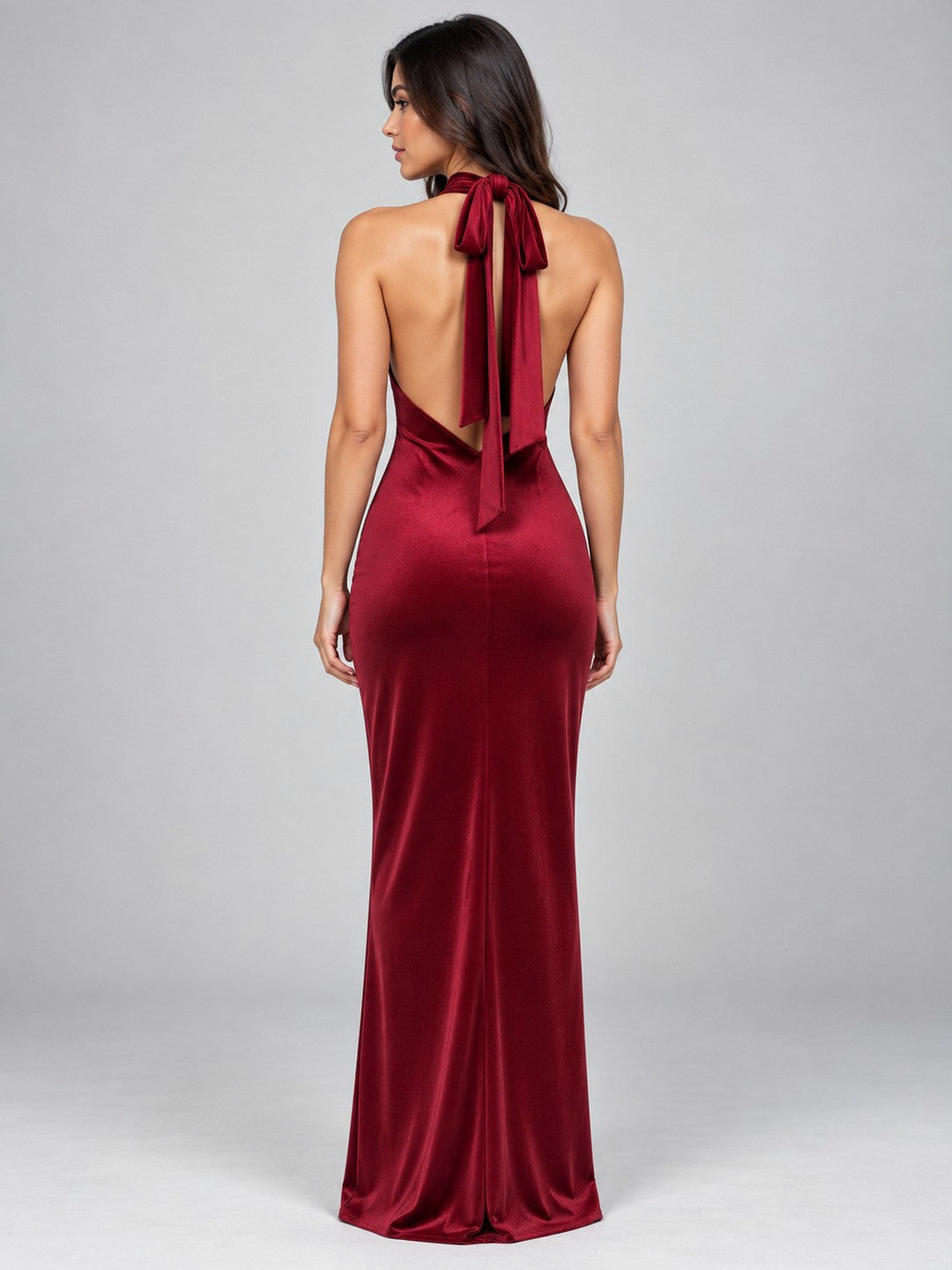 Velvet Halter Column Maxi Dress