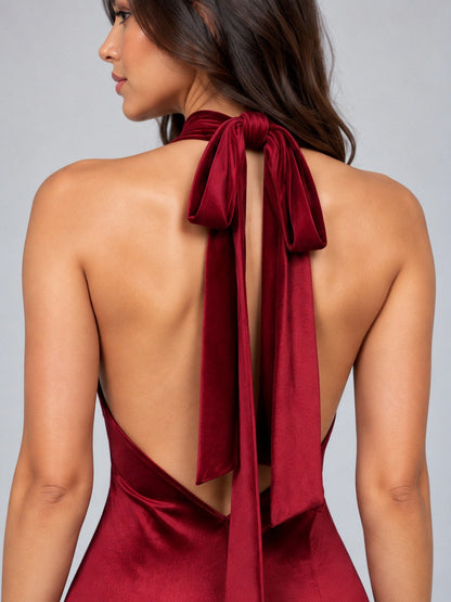 Velvet Halter Column Maxi Dress
