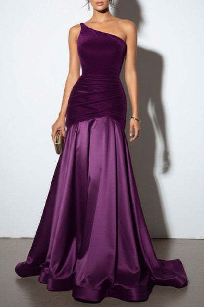 Velvet One Shoulder Drop Waist Maxi Dress